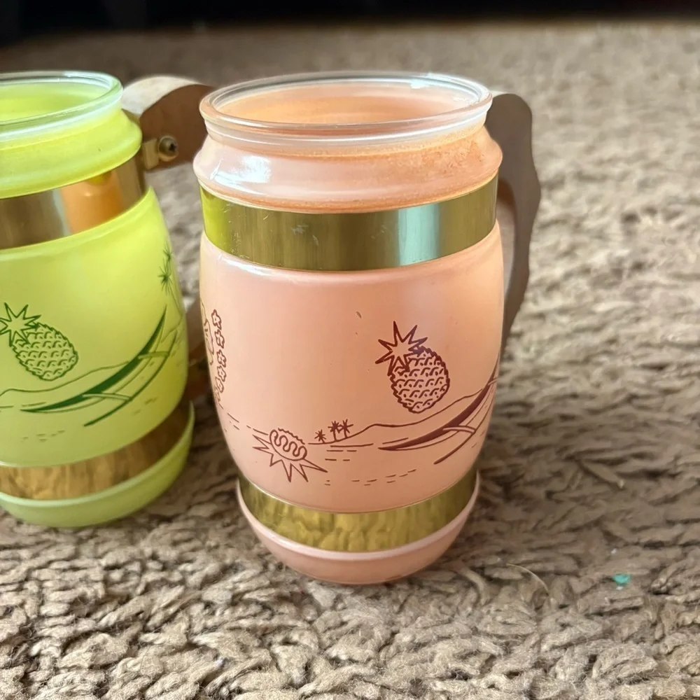 Siesta Ware Mugs Frosted Wood Handles Tiki Bar Mid Century Tropical Set Bundle